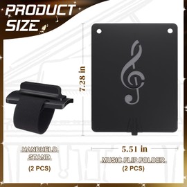 Feifeiya Flute Lyre Flip Folder for Marching Band, with 2 Holes Adjustable Sheet Music Stand Holder for Clarinet Trumpet(2 Set)