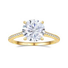 BAGUTTA PAVONE 3CT CZ Round Cut Engagement Rings for Women,Women’s 925 Sterling Silver Solitaire Wedding Bands Engagement Promise Rings for Her with 18K Yellow Gold Plated Size 9