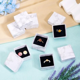 Craftdady 24pcs Square Cardboard Jewelry Boxes Small Gift Boxes White Marble Finger Rings Jewelry Storage Display Boxes 5x5cm