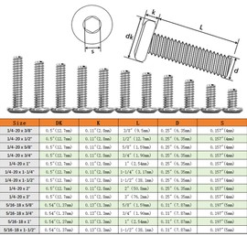 Metuja 1/4-20x2 Flat Head Hex Socket Cap Screws Bolts,304 Stainless Steel Fully Threaded Machine Screws with Hex Key (20PCS) Corrosion-Resistant for Furniture/Machinery