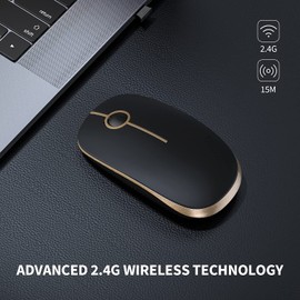 Wireless Mouse, Vssoplor 2.4G Slim Portable Computer Mice with Nano Receiver for Notebook, PC, Laptop, Computer-Gold and Black
