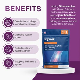 Zipvit Glucosamine Sulphate 2KCl 1500mg with Vitamin C, High Strength Joint Supplement, Supports Cartilage, Joints and Bones, Shellfish Free, 120 Vegan Tablets, 4 Month Supply, Eco Friendly Pouch