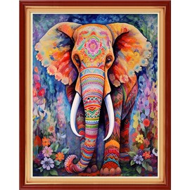 Dooxvey Cross Stitch Kits for Adults Beginners,Full Range of Cross-Stitch Stamped Kits Needlepoint Kits for Beginners Embroidery Kits 11CT Cross Stitch Patterns-Colorful Elephant 16x20 inch