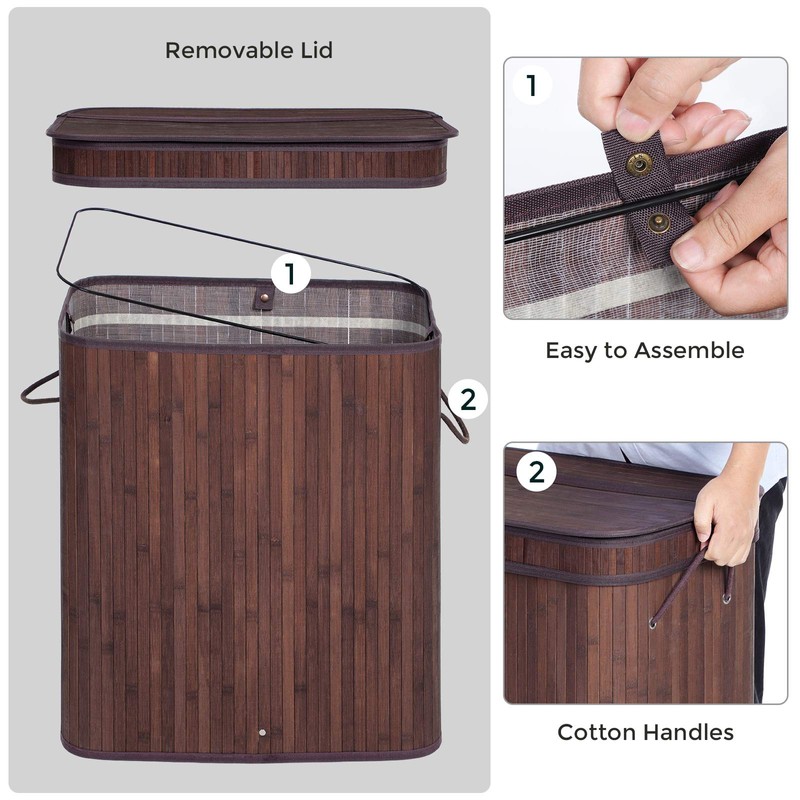 SONGMICS Laundry Hamper with Lid, Bamboo Launry Basket with Handles,