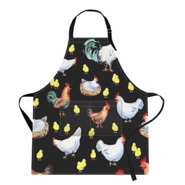 Bribay Aprons For Women, Home Kitchen Cooking Baking Gardening for Men With Pockets, Happy Chicken Farm Rooster Cute Bird 32x28 inch
