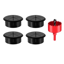 TuTuYa 4PCS Desk Grommet 2Inch, Flexible 2 Inch (50mm) Desk Cable Grommet Desk Cable Hole Covers with 1PC 2Inch Hole Saw, Ideal for Office and Home Table Cable (Black, 2Inch_50mm)