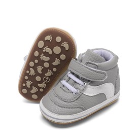 Shidangdisk Baby Shoes Boys Girls Infant Sneakers PU Leather Non-Slip Soft Rubber Sole Toddler Crib First Walker Shoes (0102b/Grey, Infant, 0-6 Months, Age Range, US Footwear Size System, Medium)