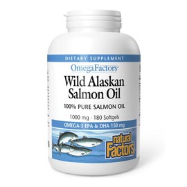 Natural Factors Natural Factors, Wild Alaskan Salmon Oil, 1000mg, with EPA and DHA, 180 Softgels, Soy Free, Gluten Free, Non-GMO