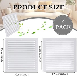 2 Pcs 12" x 12" Aluminum Gable Vent Shed Attic Vent with Screen Mesh Square Vent Covers Vent Grille for Exterior Door House Attic Garage Ceiling, Boost Ventilation and Guard Against Moisture (White)