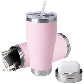 BarGifts 20oz Hidden Safe Water Bottle, Stainless Steel Secret Compartment, Keeps Valuables Safe, 101.06 in³, Pink