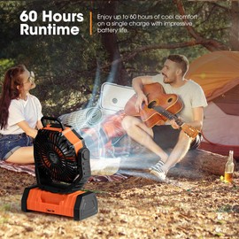 SanHima Camping Fan with LED Light - 20000mAh Rechargeable Battery Powered Portable Fan w/ 360° Rotation Hook, 4 Speed Oscillation Cordless USB Desk Fan for Tent Travel Home Office Beach Fishing
