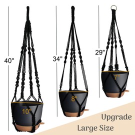Bouqlife 3 Pack Self Watering Hanging Planters Macrame Plant Hangers with Indoor Flower Pots 10" / 8" / 7", 3 Different Size Hanging Basket, Plant Hanger with Hooks for Garden Home Decor Black Large