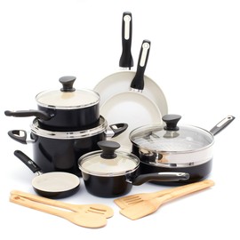 GreenPan GreenPan Rio 16 Piece Cookware Pots and Pans Set, Hard Anodized Healthy Ceramic Nonstick PFAS-Free, Bakelite Handles, Frypans, Saucepan, Saute Pan, Stock Pot, Kitchen Tools, Dishwasher Safe, Black