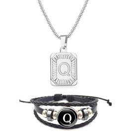 Initial Necklace Bracelet for Men Pendant Chain Letter Initial Necklace Beaded Initial Bracelet Initial Jewelry Sets for Boys Q