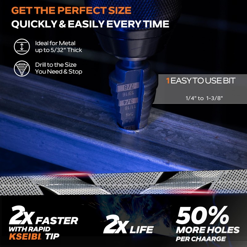 KSEIBI #3 HSS Step Drill Bit Set 1/4-3/4" with 3/8