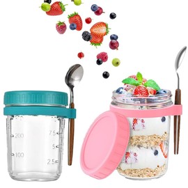 Aufondof 2 Pack Overnight Oats Containers with Lids and Spoons,14 Oz/400ML Glass Mason Jars for Overnight Oats Airtight Jars Leak Proof Oatmeal Container Meal Prep Jar for Yogurt,Milk,Fuirt,Salad
