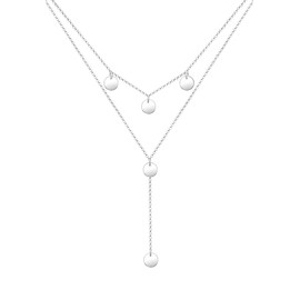 Elli Women's Y-Chain Geo Layer Circle Plate Necklace in 925 Sterling Silver, Sterling Silver, None