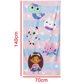Gabby's Dollhouse Beach Bath Towel for Kids 100% Cotton Stripe Pandy Paw Mercat Cakey Cat Fairy Gift for Girls Boys Toddlers