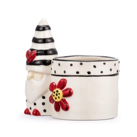 DEMDACO Heartful Home by Tracy Pesche Collection Gnome with Black Stripe Red Heart Mom 3 x 3 Stoneware Indoor Standing Planter for Your Green Thumb