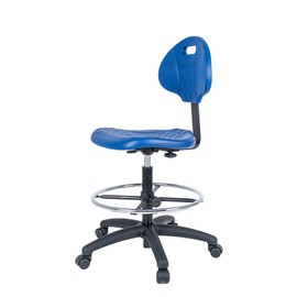 Chair Master Drafting Stool Blue- Easy to Clean! Quick Ship. Ergonomic Polyurethane Chair. Seat Height Adjustable (23"-33") Heavy Duty Adjustable Footring for Home, Automotive, Lab, Cleanroom (Blue)