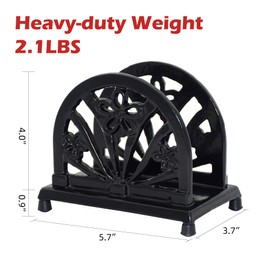 MINLUFUL Napkin Holder for Table - Vintage Cast Iron Paper Napkins Tissue Dispenser with Daffodil Pattern for Kitchen Dining Room Countertop Decor, Black