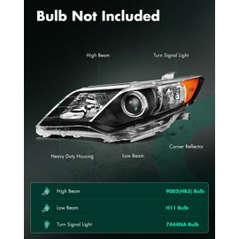 SCITOO Headlights for 2012 2013 2014 for Toyota Camry Pair Headlight Assembly Black Housing Amber Reflector TO2502211