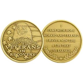 Bulk Lot of 25 Veterans in Recovery Eagle Stars Flag Sobriety Medallions Bronze I Came with Hope, Worked and Learned. I Have A New Life, A Life That I've Earned