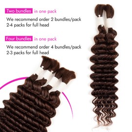 DUZIKAI Cabello humano trenzado con ondas profundas, 4 paquetes/paquete, 100 g, 18 pulgadas, cabello humano marrón oscuro a granel para trenzas bohemias, cabello humano bohemio rizado, húmedo y ondu