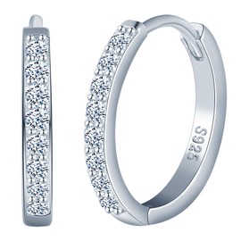 MICSAVI Women's Earrings 925 Silver Hoop Earrings, Cubic Zirconia Hoop Earrings 15 mm Sterling Silver Earrings Hoop Earrings for Women Girls Hypoallergenic Sleeping Cartilage Round Huggie Earrings,