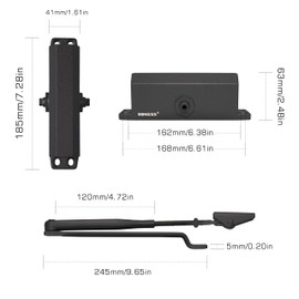RONESS Door Closer, Hydraulic Automatic Door Closer, Adjustable Door Closer, Automatic Door Closer Commercial or Residential Use(for up to 60KG Door) (Black)