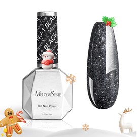 MelodySusie Thick Glitter Gel Nail Polish,0.5fl oz Black Diamond Glitter Soak Off UV LED Reflective Glitter Gel Polish Gift for Women Nail Art Manicure Salon DIY Nail Design Decoration at Home- NJ-1