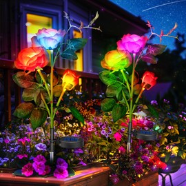 Anordsem Rose Lights Solar Powered for Women: Garden Light Waterproof for Yard Decorations Outdoor - Flower Lamp Colorful Lighting Cemetery Decor - Valentine's Mother's Day Gifts for Mom Wife