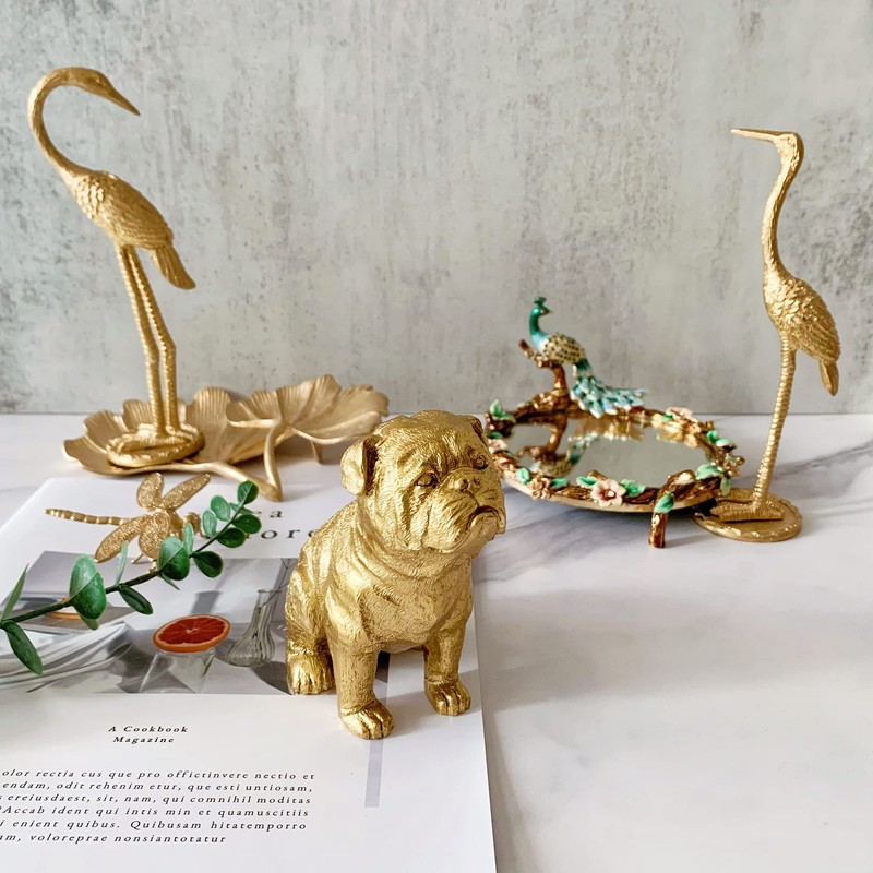 Pewery Golden Dog Statue, Animal Figurine Home Decor, Dog Sculpture