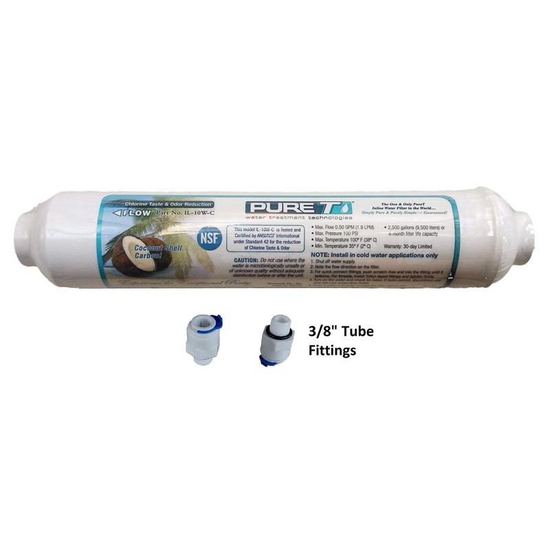Inline Granulated Activated Carbon Filter 10" with 3/8" Adapters