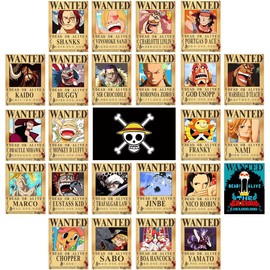 TYZZHOA 25PCS Anime [OP] Wanted Posters 30×21cm, New Bounty Edition, Straw Hat Pirates Crew Nika Luffy 3 Billion, Zoro, Sanji, [OP] Anime Gifts(Retro)