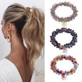 Zoestar Pearl Hair Scrunchies, Crystal Hair Scrunchies, Elastic Hair Ropes, Ponytail Holder, Fashion Hair Accessories for Women and Girls (3 Pieces) (D)