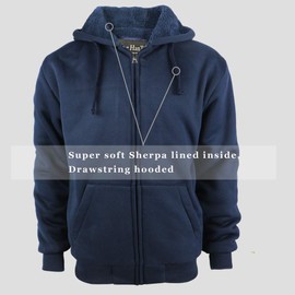 LeeHanTon Hoodies for Men Heavyweight Fleece Sherpa Lined Sweatshirt Jacket Full Zip Long Sleeve Thick Winter Coats Plus Size S-5XL (Navy, M)