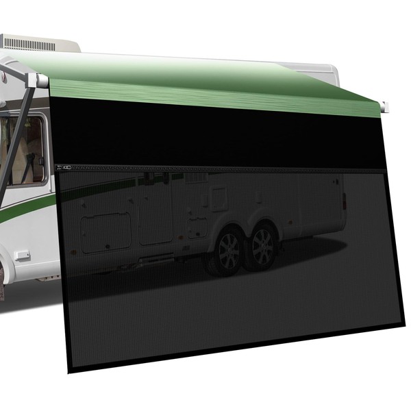 RV Awning Sun Shade Screen with Zipper 9'x18'3", 600D Oxford