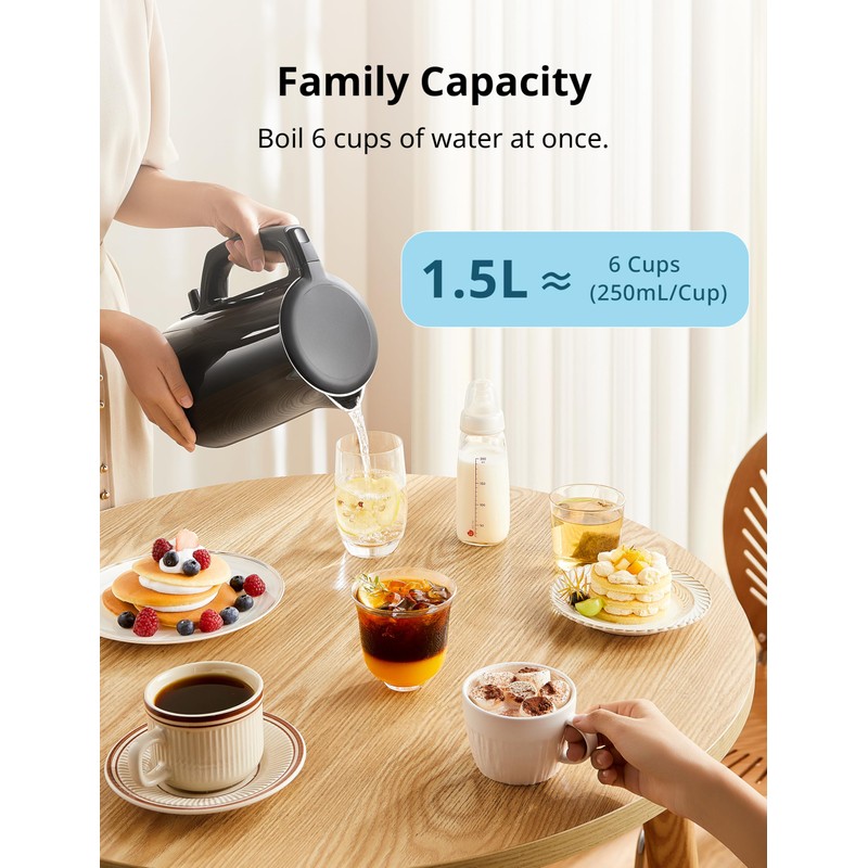 COMFEE' Electric Kettle and Tea Kettle, 1.5L Double Wall, Stainless
