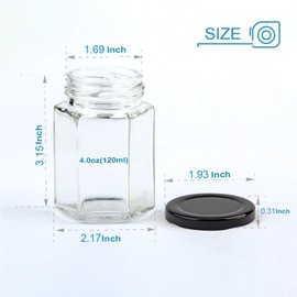 Encheng 4 oz Clear Hexagon Jars,Small Glass Jars With Lids(Black),Mason Jars For Herb,Foods,Jams,Liquid,Spice Jars Canning Jars For Storage 30 Pack …