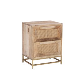 Powell Natural Rattan and Gold Base 2 Danika, Two Drawer Cabinet, Beige