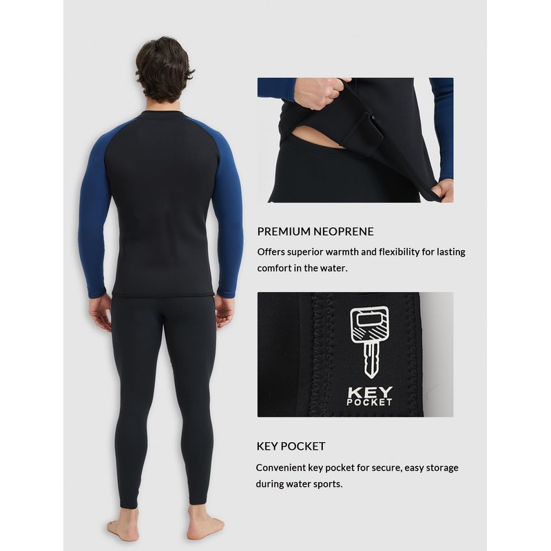 Lemorecn Wetsuit Top Men 3mm Neoprene Wetsuits Jacket Long Sleeve