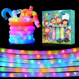 ENUOLI 12 Pack Pop Tubes Glow In The Pop Tubes LED Glow Sticks Elastic Funny Stress Relief Toys Party Favors for Kids Fidget Stress Relief Toys (Macaron Color)