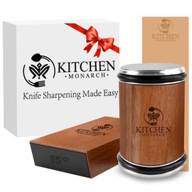 Kitchen Monarch Rolling Knife Sharpener - Knife Sharpening Kit for Kitchen Knives - Leather Strop Non-Slip Base, Adjustable Manual Knife Sharpener for 15° & 20° Angles - Perfect for Home & Kitchens