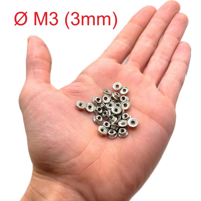 Nuts made of stainless steel with serrated edge, M3, nuts