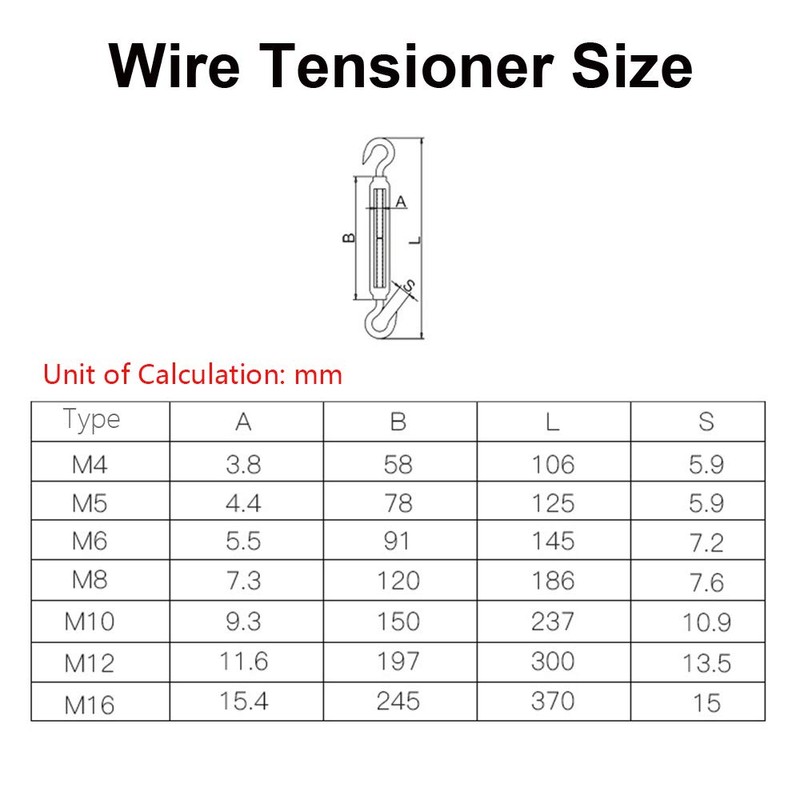 M6 Stainless Steel 304 Turnbuckle Double Hook Wire Tension Tensioner