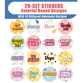 Creanoso Funky Words Stickers (20 Sets X 16 Designs) – Sticker Card for Kids – Awesome Stocking Stuffers Gifts for Boys & Girls – Classroom Home Rewards Enticements