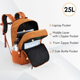 Haimont 25L Hiking Backpack with Chest Strap, Travel Daypack with Compartments, Water Resistant Day Pack for Men Women for Outdoor, Commuter, Plaid Orange