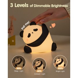 Panda Night Light, Rechargeable 3 Level Dimmable LED Squishy Nursery Nightlight, Food Grade Silicone Animal Night Lamps Cute Bedside Touch Lamp for Breastfeeding Toddler Baby Kids Gifts Decor