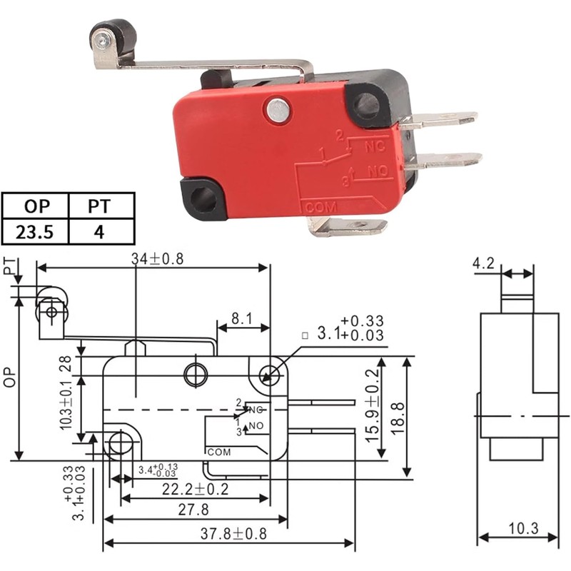 A-DIGISHUO 10pcs Micro Limit Switch V-156-1C25 Hinge Roller Lever Arm
